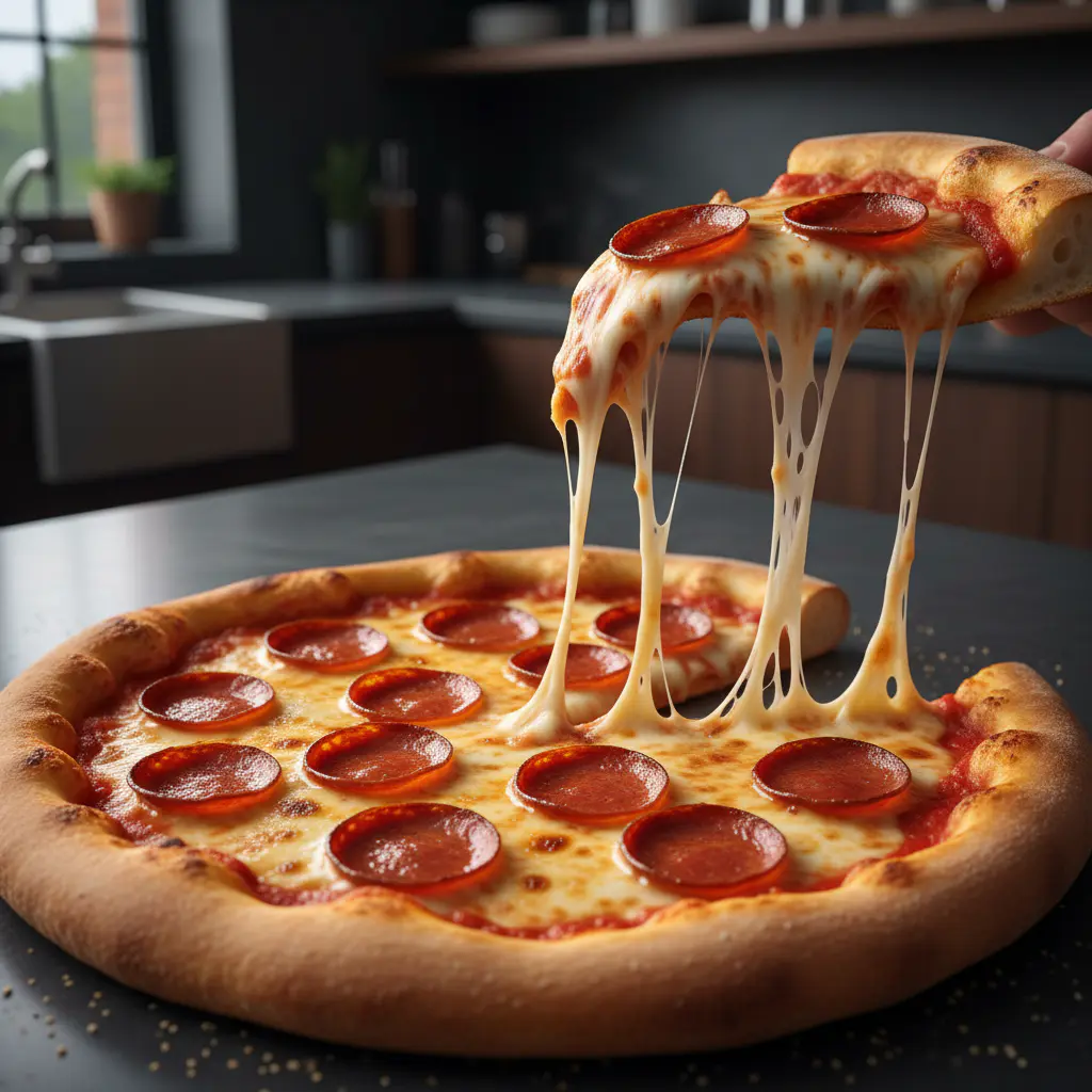 Fetta di pizza filante